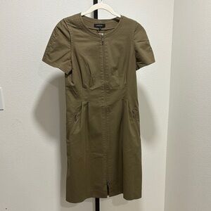 Lafayette 148 Full Zip Cinched Waist Midi Dress